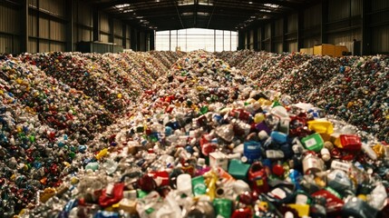 A Mountain of Crushed Plastic Bottles in a Warehouse