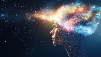 Obraz premium Cosmic Woman with Celestial Hair and Stars