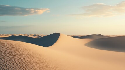 Golden sand dunes under a clear sky.