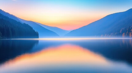 Fototapeta premium Tranquil Mountain Lake Reflection at Dawn