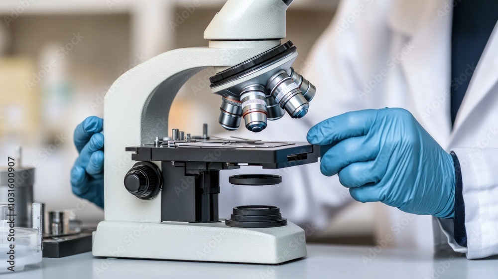 Poster A Scientist Using a Microscope in a Lab Setting