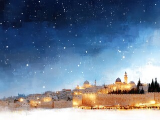 Fototapeta premium December Night in Jerusalem Illustration