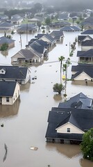 Aerial View of Flooded Neighborhood after Hurricane