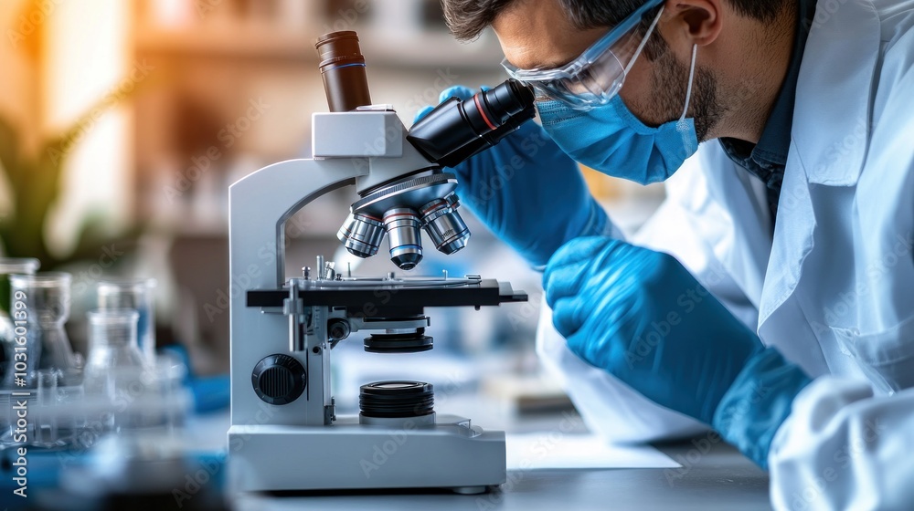 Poster A Scientist Using a Microscope in a Laboratory Setting
