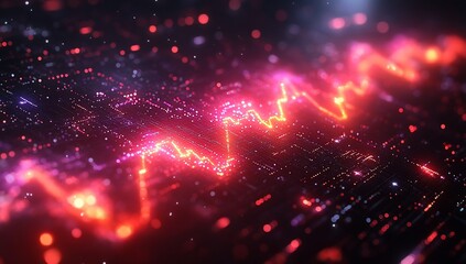 Fototapeta premium Abstract visualization of data trends with glowing lines and particles.