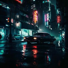 Dramatic Noir-Style Tokyo Night Scene - Classic Film Noir Aesthetic