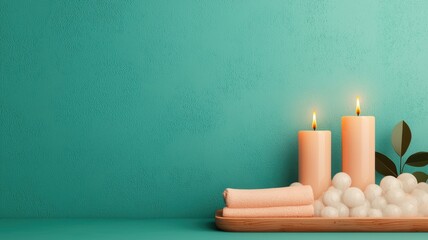 Cozy Bubble Bath Relaxation with Candles - Serene Spa Scene with Copy Space