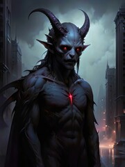 Eerie Gothic Demon Portrait - Horror-Themed Fantasy Art