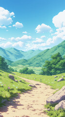 Serene Mountain Path: A Tranquil Landscape Painting