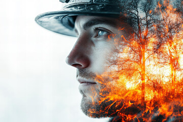 Firefighter Portraying the Devastation of Wildfires in a Burning Forest