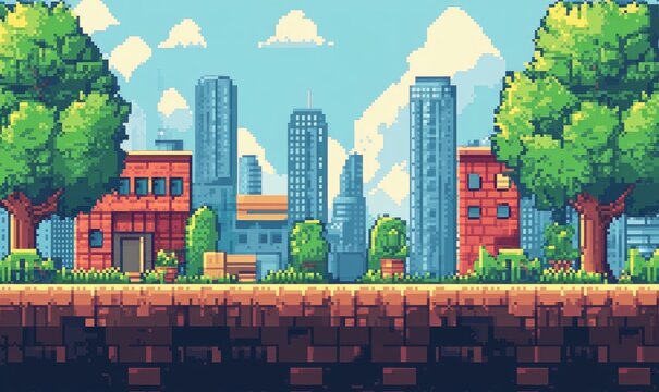 Pixel art game retro 8-bit video game interface background, Generative AI