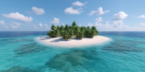 Tropical Island Paradise with Palm Trees and Clear Blue Water