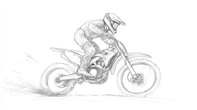 motorcycle rider sketch, action, black and white clip art preview