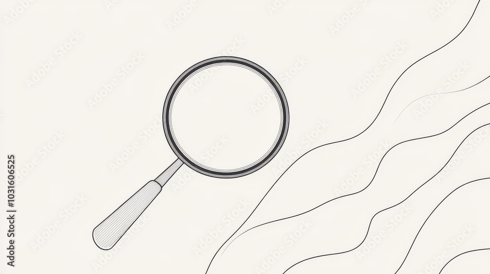 Poster a simple, continuous line drawing of a magnifying glass represents searching the web for data. this 