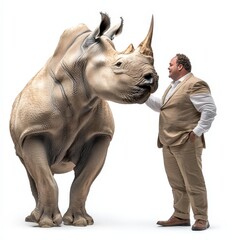 White Rhino and Man   Wildlife Encounter  Animal Conservation  Endangered Species