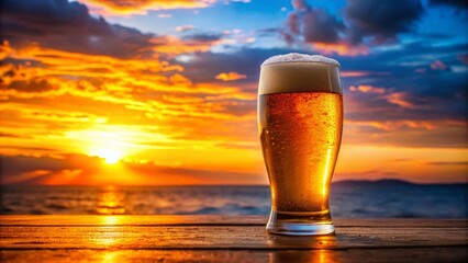 Silhouette of a Glass of Beer with Foam Against a Sunset Background for Stunning Visuals