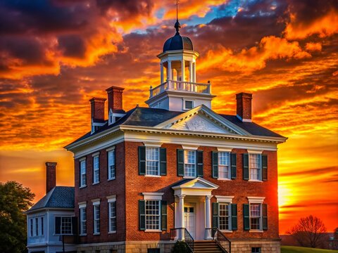 Silhouette of the Historic Columbian House in Waterville Ohio - 1828 Architecture