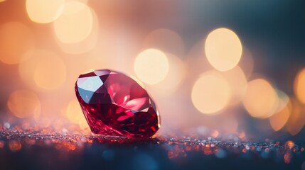 Fototapeta premium single garnet stone glowing softly under a growing light. The concept of sparkling luxury