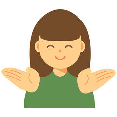 両手を広げる笑顔の女性のイラスト

