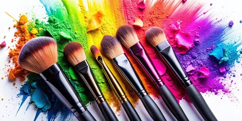 Obraz premium Skin Foundation Smears and Eye Shadow Brush Strokes Set for Flawless Makeup Application and Perfect Blending Techniques