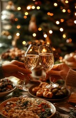 Naklejka premium New Years Eve Dinner Two Cheers with Champagne
