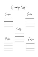 Printable Grocery List with Shopping Categories, Fillable Pages