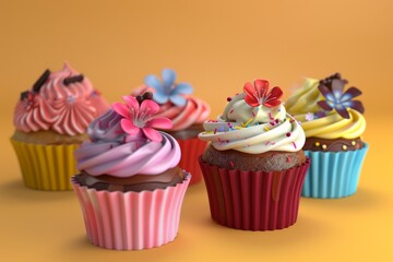 Cupcakes sprinkled with colorful sugar decorations