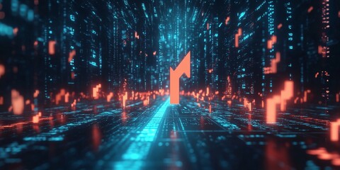 Fototapeta premium Virtual digital arrow up, financial growth, interest rate increase, inflation, high modern banner, Generative AI