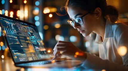 Focused American Woman Working on Financial Data