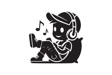 A picture of a person wearing headphones and holding a phone 1.eps