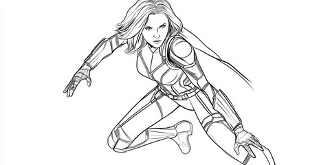 Black and white line art superhero woman.