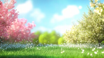 Obraz premium Vibrant Spring Landscape with Flowers and Trees