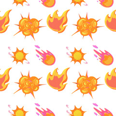 flame and meteor explosion boom strike, hand drawn digital painting seamless pattern © 3dcr3at3