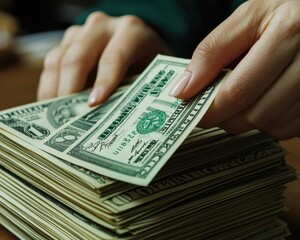 Hands counting dollar bills, financial management concept, white isolate background.