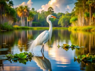 Obraz premium Snowy Egret in Big Cypress National Preserve: A Stunning Showcase of Florida's Wildlife and Natural Beauty