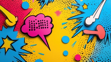 Pop art comic book background with speech bubble.
