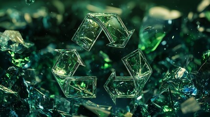 Green diamonds with recycling symbol, symbolizing sustainable and ethical production.