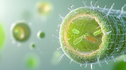 Detailed 3D cross section of the intricate structure of a plant leaf