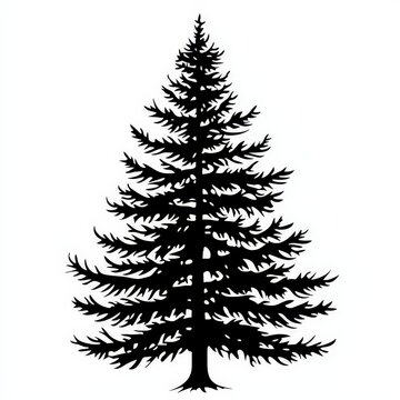 Black and White Pine Tree Silhouette Clip Art  Illustration  Nature  Design Element  Graph