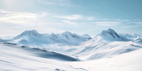 Fototapeta premium Snowy mountain range under a blue sky.