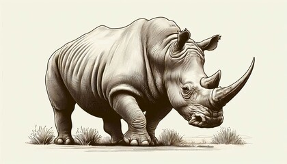 Obraz premium Hand drawn Engraving style of rhino. Retro illustration.