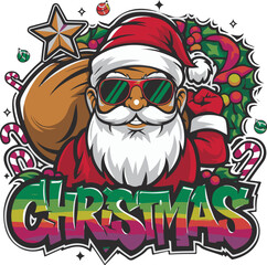 Holy Christmas with santa T shirt design vector .