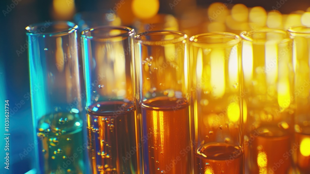 Poster close-up of test tubes filled with colorful liquids