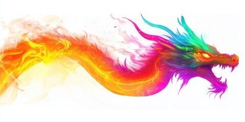 Obraz premium Abstract rainbow dragon with glowing eyes.