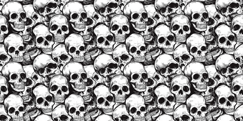 Seamless skull pattern with edgy, gothic designs. Background seamless pattern.