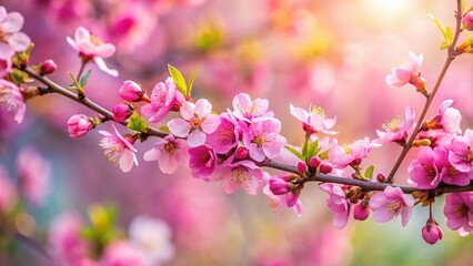 Spring Blossoms: Pink Flowering Branch with Copy Space for Seasonal Designs and Nature Themes