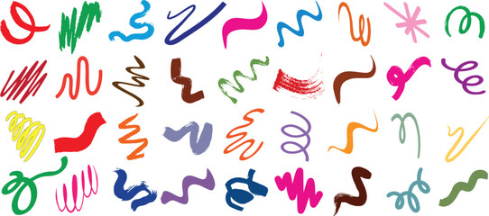 Vibrant squiggle brush strokes vector illustration shapes, and textures, perfect squiggle brush for abstract design, artistic backgrounds, creative projects, graphic design