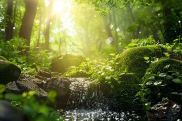 Fototapeta premium A small stream in the green forest