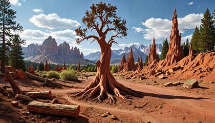 Arbre solitaire dans un désert montagneux