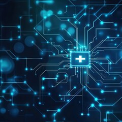 Obraz premium Futuristic circuit board with medical symbol, blue digital design